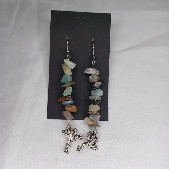 Hand Crafted Jewelry - Handmade stone and frog earrings